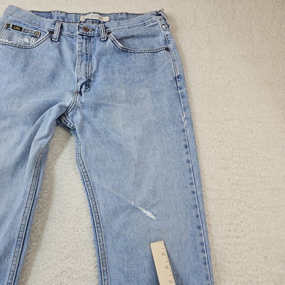 Lee Jeans Mens 34x32 Y2K Blue Denim Light Stone Wash Regular Fit Distressed Norm - Picture 13 of 16